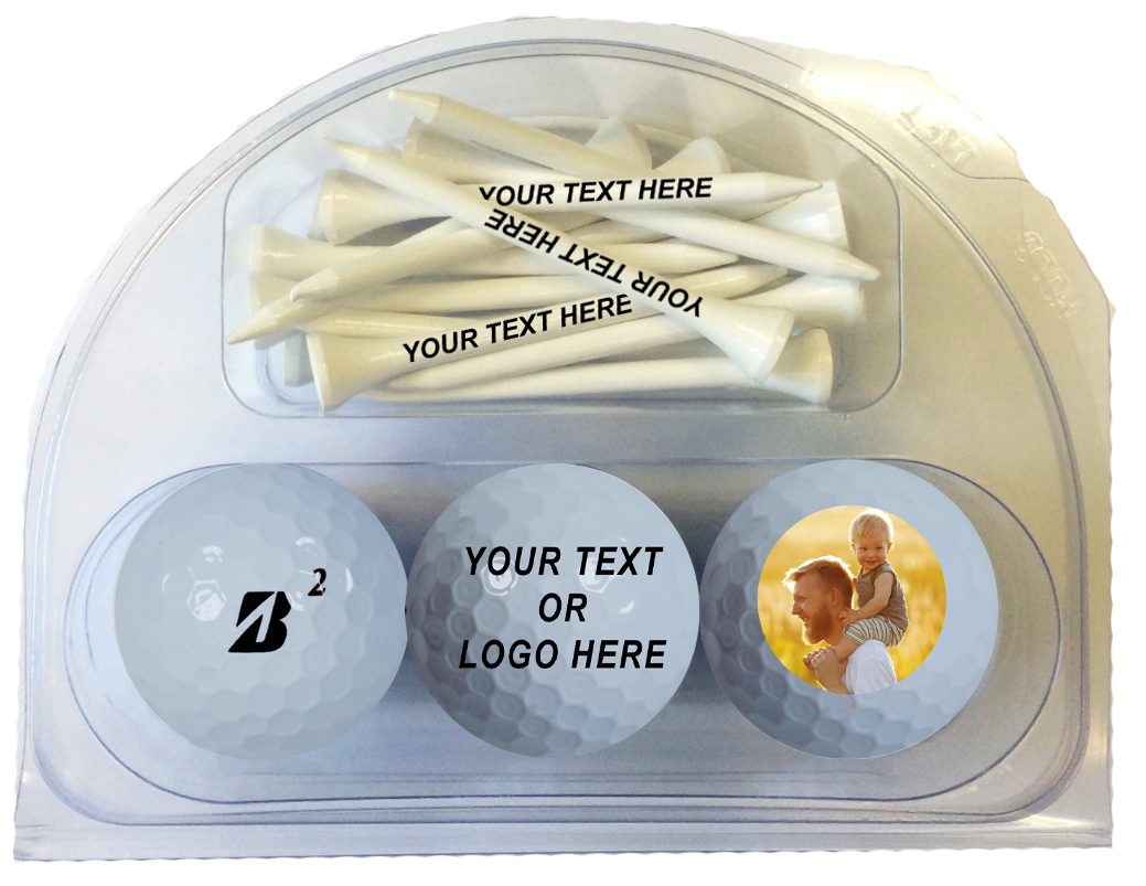 3 Personalized Refinished Tour B Golf Balls and 15 Father's Day Tees