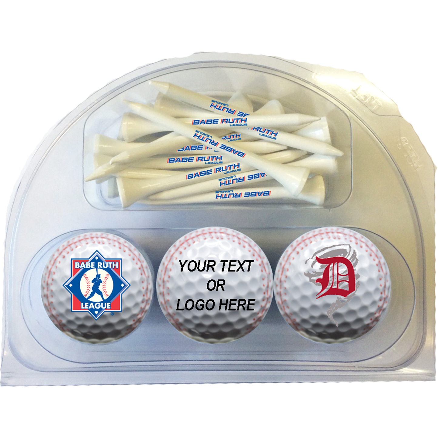 3 <span style="color:#d41b27;">White Baseballs</span> Golf Balls with 20 Tees