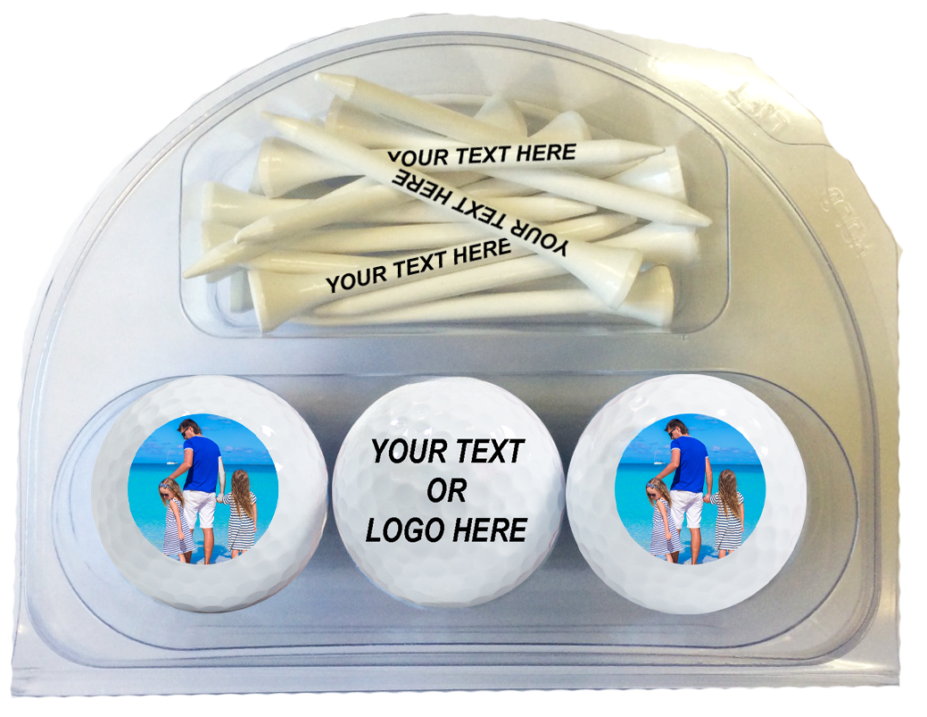 3 Personalized Refinished White Golf Balls and 15 Father's Day Tees