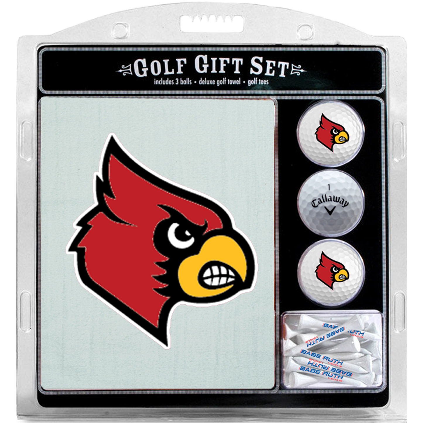 1 Custom Golf Towel w/ 3 <span style="color:#d41b27;">Callaway Warbird Golf Balls</span> and 15 Tees