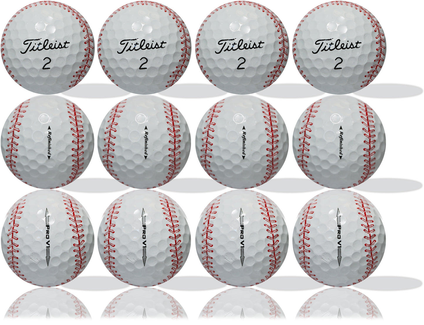 <span style="color:#d41b27;">Refinished Titleist</span> ProV1 Baseball 12 Pack
