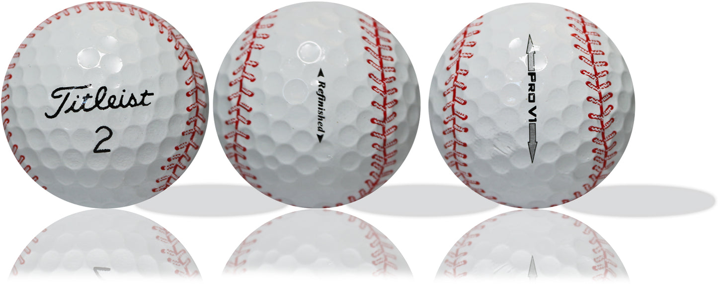 <span style="color:#d41b27;">Refinished Titleist</span> ProV1 Baseball 12 Pack