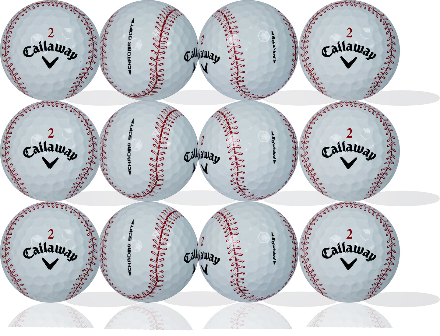 <span style="color:#d41b27;">Refinished Callaway</span> Chrome Soft Baseball 12 Pack