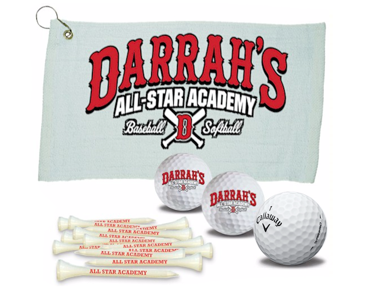 1 Custom Golf Towel w/ 3 <span style="color:#d41b27;">Callaway Warbird Golf Balls</span> and 15 Tees