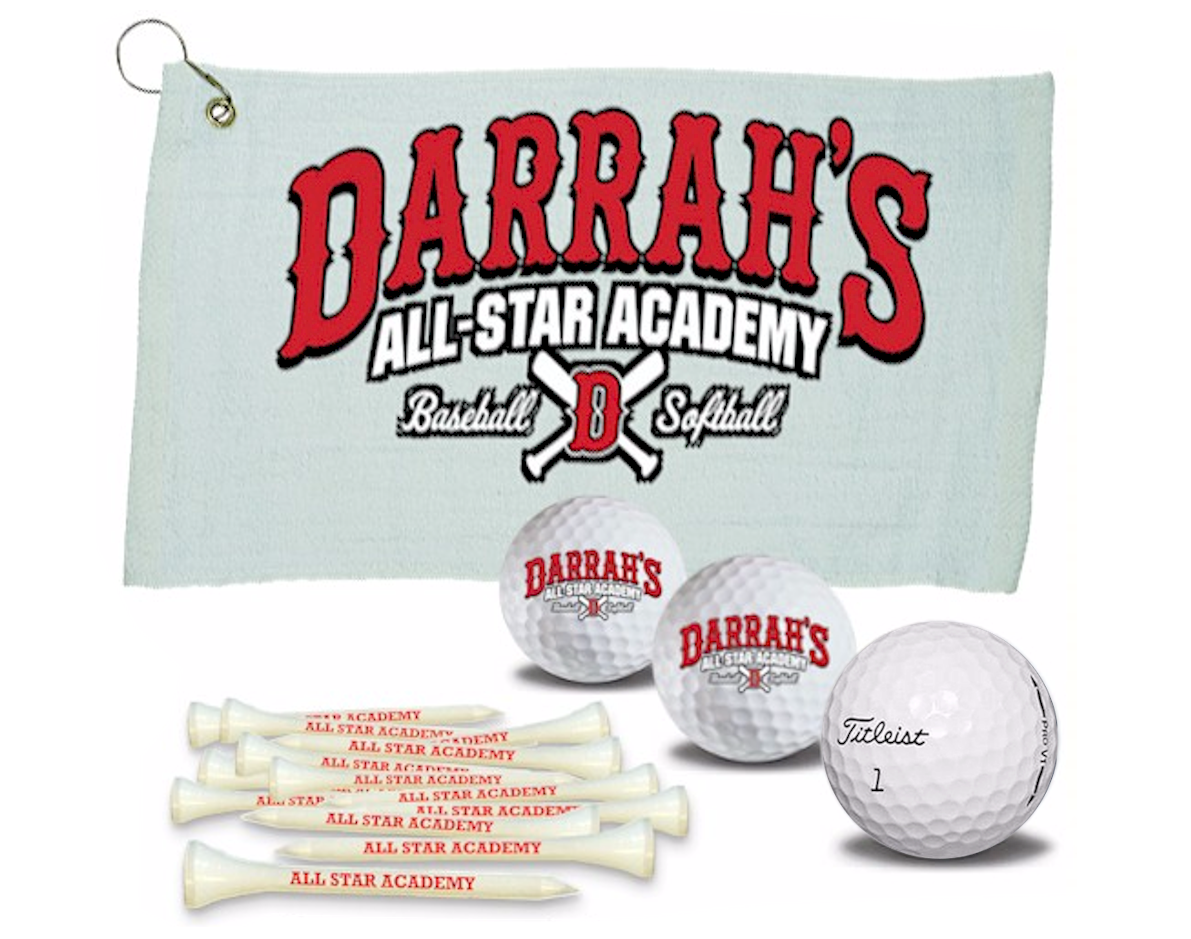 1 Custom Golf Towel w/ 3 <span style="color:#d41b27;">Refinished Pro V1 Golf Balls</span> and 15 Tees
