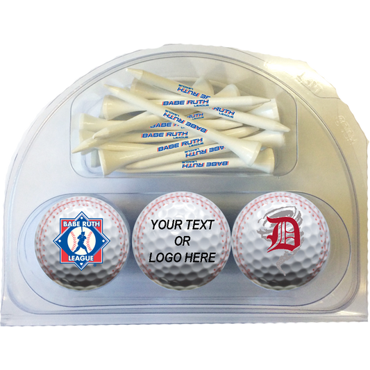 3 <span style="color:#d41b27;">White Baseballs</span> Golf Balls with 20 Tees