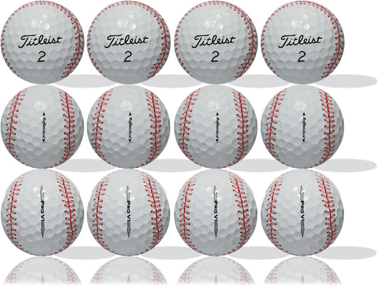 <span style="color:#d41b27;">Refinished Titleist</span> ProV1 Baseball 12 Pack