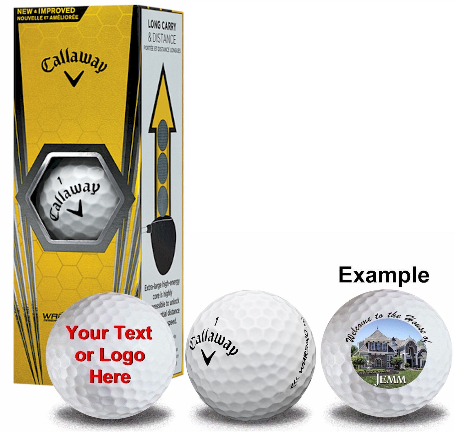 1 Custom Golf Towel w/ 3 <span style="color:#d41b27;">Callaway Warbird Golf Balls</span> and 15 Tees